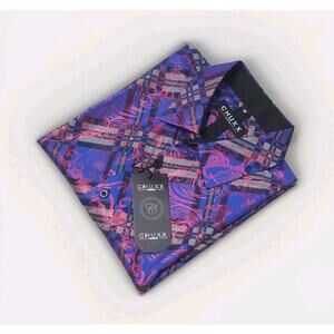 Chuxx Blue Shirt Men’s Short Sleeve (Versace Givenchy Style) Greek Pattern M